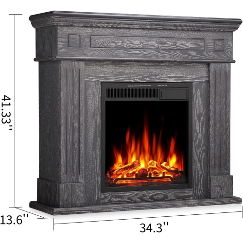 ZAFRO Wood Electric Fireplace with Mantle, Removable Freestanding Insert Heater for Living Room, Remote Control 750/1500W ETL, Grey