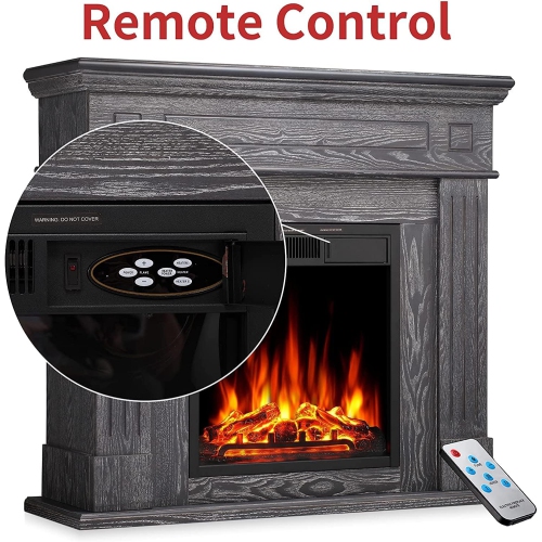 ZAFRO Wood Electric Fireplace with Mantle, Removable Freestanding Insert Heater for Living Room, Remote Control 750/1500W ETL, Grey