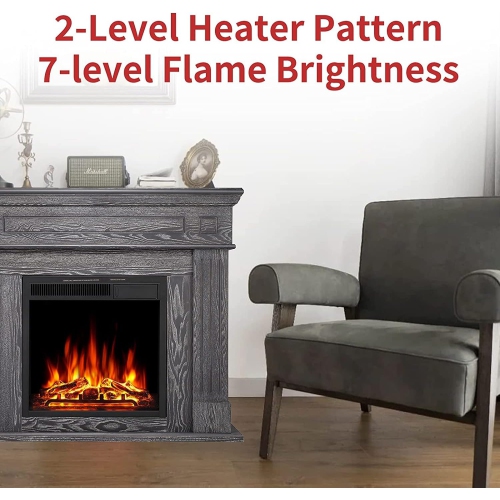 ZAFRO Wood Electric Fireplace with Mantle, Removable Freestanding Insert Heater for Living Room, Remote Control 750/1500W ETL, Grey