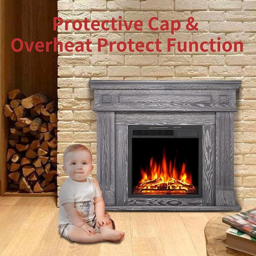 ZAFRO Wood Electric Fireplace with Mantle, Removable Freestanding Insert Heater for Living Room, Remote Control 750/1500W ETL, Grey