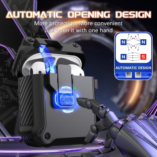 for AirPods 2nd Generation 2019,1st Gen 2016 Charging Case Cover, Full Drop Protection Auto Pop-Up Lid Design Rechargeable Battery Batteries