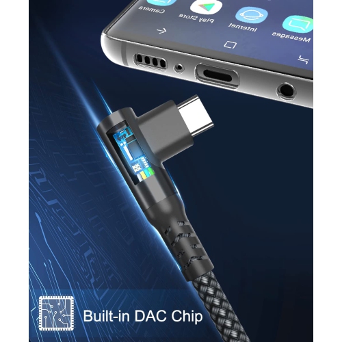 Câble 100 W USB-C à type C de 10 pi avec adaptateur USB-A, cordon de chargement PD à angle droit à chargement rapide; piles rechargeables Ni-MH