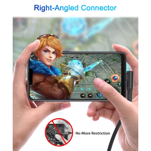 Câble 100 W USB-C à type C de 10 pi avec adaptateur USB-A, cordon de chargement PD à angle droit à chargement rapide; piles rechargeables Ni-MH