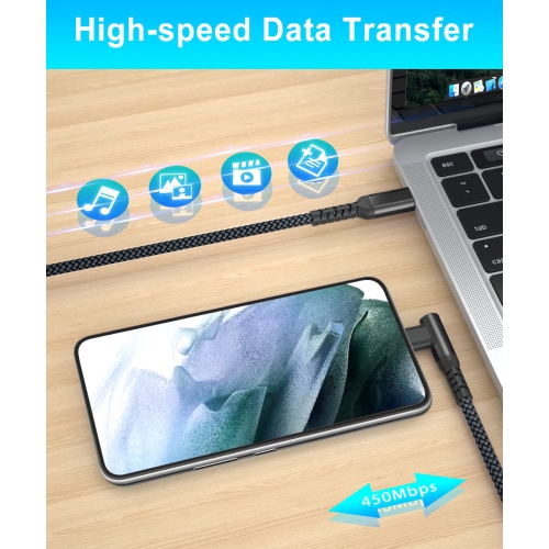 Câble 100 W USB-C à type C de 10 pi avec adaptateur USB-A, cordon de chargement PD à angle droit à chargement rapide; piles rechargeables Ni-MH