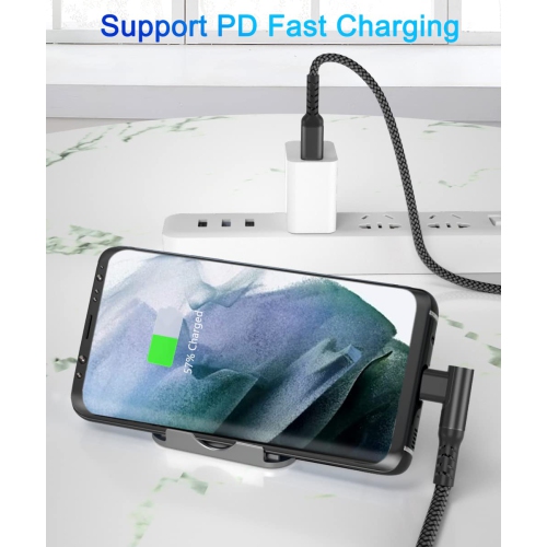 Câble 100 W USB-C à type C de 10 pi avec adaptateur USB-A, cordon de chargement PD à angle droit à chargement rapide; piles rechargeables Ni-MH