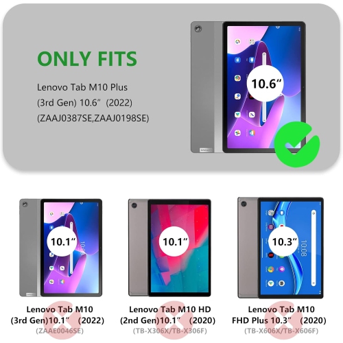 Flip Case for Lenovo Tab M10 Plus 10.6 inch 3rd Gen Premium PU Leather Folio Flip Cover with Multi-Angle Stand Rechargeable Battery Batteries