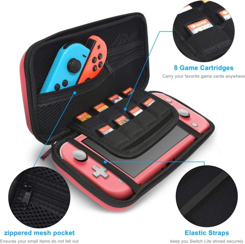 4 in 1 Accessories Kit Compatible with Nintendo Switch Lite, Travel Bag, Carrying Case & Protective Case & Rechargeable Battery Batteries Replacement