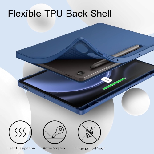 Case for Samsung Galaxy Tab S9 FE 10.9-Inch with S Pen Holder, Soft TPU Tri-Fold Stand Protective Tablet Cover, Rechargeable Battery Batteries