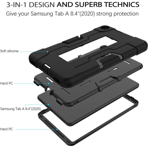 Case for Samsung Galaxy Tab A 8.4 Case, 3 in 1 Heavy Duty ged Hybrid Drop Protection Cover with Kickstand Rechargeable Battery Batteries Replacement