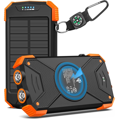 Chargeur solaire 10&nbsp;000&nbsp;mAh, chargeur portable rapide PD 20&nbsp;W, chargeur solaire y avec panneau solaire pour piles rechargeables Ni-MH