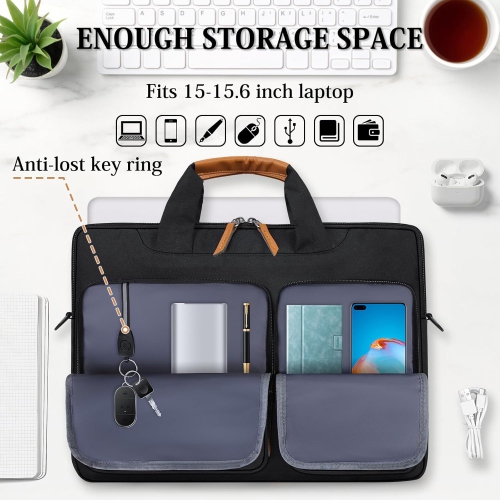 Laptop Bag Case 15-15.6 Inch Waterproof Laptop Sleeve Slim Briefcase Business Computer Carrying Bag with Shoulder Strap Rechargeable Battery