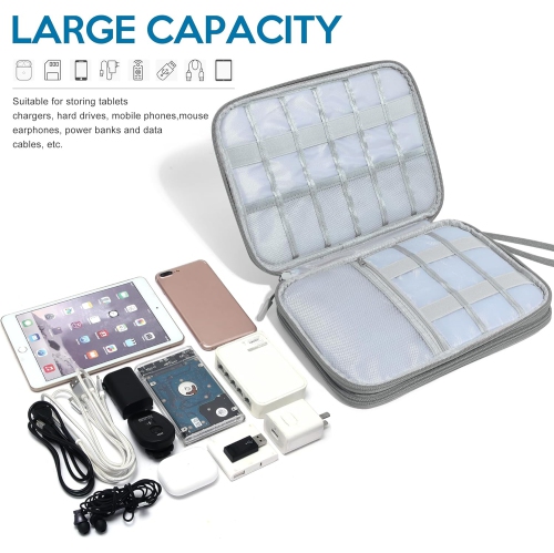Organisateur électronique de voyage à deux couches pour câbles Sac de rangement portatif pour câble, téléphone, chargeur, alimentation, piles