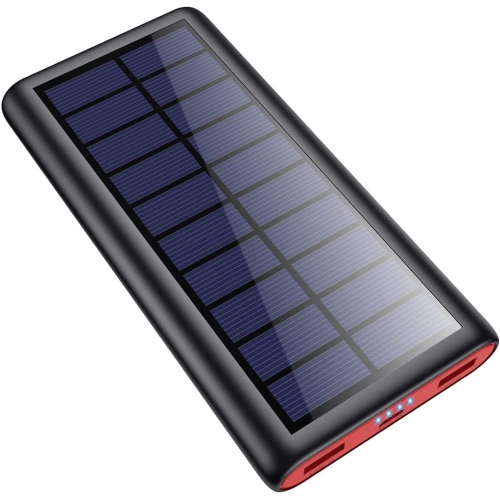 Chargeur solaire, 26800&nbsp;mAh chargeur portable à panneau solaire y avec 2 ports de sortie USB; Piles rechargeables Ni-MH AAA de rechange pour Pan