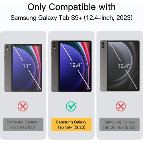 Étui pour Galaxy Tab S9 Plus de 12 4&nbsp;po de Samsung, étui protecteur à trois plis avec support à dos translucide, support de piles rechargeables