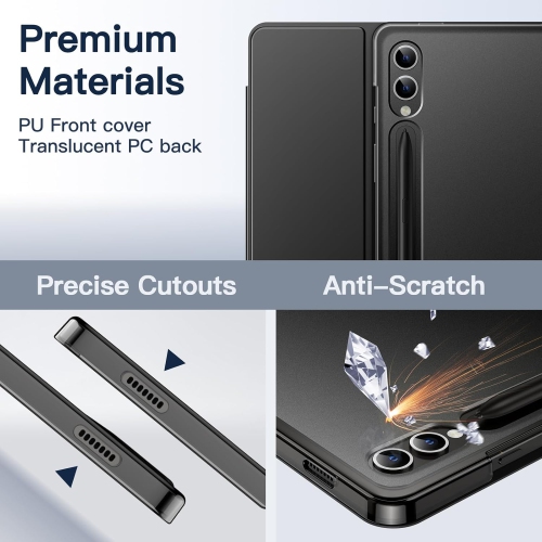 Étui pour Galaxy Tab S9 Plus de 12 4&nbsp;po de Samsung, étui protecteur à trois plis avec support à dos translucide, support de piles rechargeables