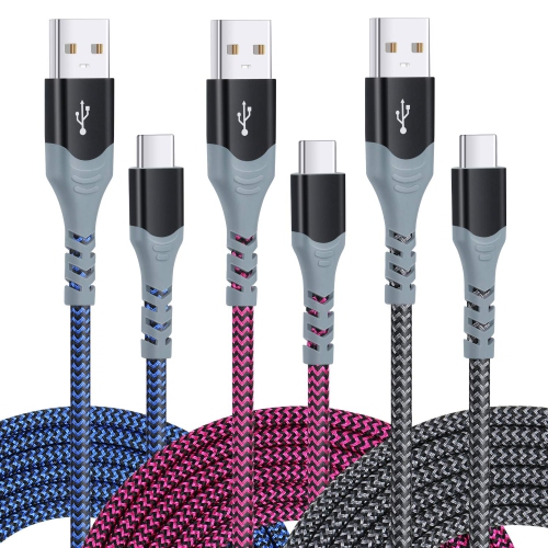 POFESUN  [3-Pack, 10Ft] USB C Cable Fast Charge, Type C Charger Cord Braided USB C Charging Cable Compatible w Samsung Rechargeable Battery Batteries