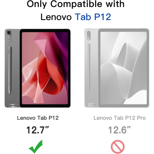 Case for Lenovo Tab P12 12.7-Inch with Stylus Holder, Clear Transparent Hard PC Back, Protective Tri-Fold Stand Rechargeable Battery Batteries