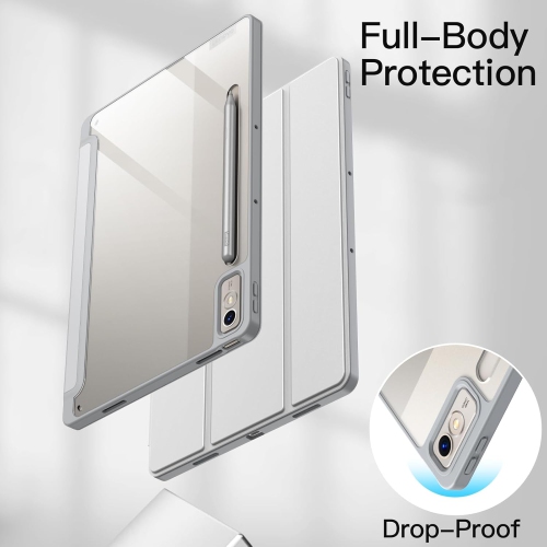 Case for Lenovo Tab P12 12.7-Inch with Stylus Holder, Clear Transparent Hard PC Back, Protective Tri-Fold Stand Rechargeable Battery Batteries