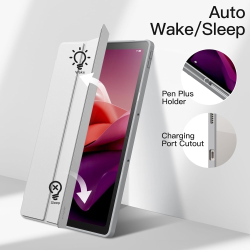 Case for Lenovo Tab P12 12.7-Inch with Stylus Holder, Clear Transparent Hard PC Back, Protective Tri-Fold Stand Rechargeable Battery Batteries