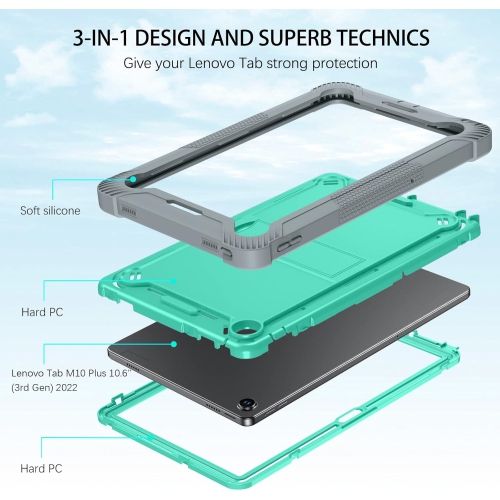 Case for Lenovo Tab M10 Plus 10.6"(3rd Gen) 2022-Heavy Duty Kickstand Hard PC Cover Full Body Protective Case Rechargeable Battery Batteries