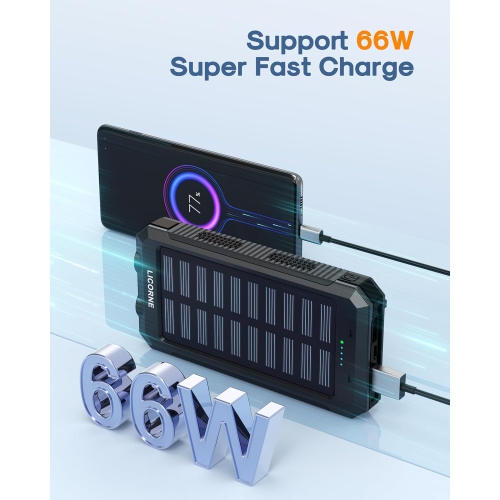 Solar Charger Power Bank Fast Charging - 30000mAh Portable Solar Phone y Panel Charger, QC3.0 Dual USB Port Rechargeable Battery Batteries