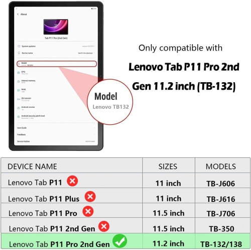 Étui pour Tab P11 Pro de 2e génération/Tab P11 Pro de Lenovo (TB-138FC/TB-132FU) 11.2&nbsp;po 2022 Batteries rechargeables au polyuréthane de
