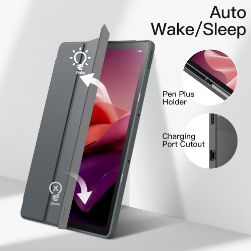 Case for Lenovo Tab P12 12.7-Inch with Stylus Holder, Clear Transparent Hard PC Back, Protective Tri-Fold Stand Rechargeable Battery Batteries