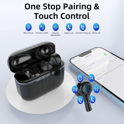 Earbuds, Bluetooth 5.2 Earbuds with Hi-Fi Stereo Audio, Headphones with 4 s, 45H Playtime, IPX7 Rechargeable Battery Batteries Replacement Ni-MH AAA