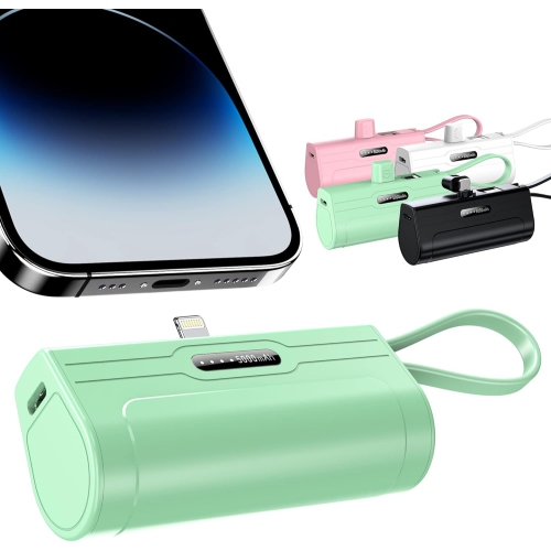 Chargeur portatif, chargeur portable 5000&nbsp;mAh avec deux ports de chargement de type C/iPhone, mini piles rechargeables externes ultra-compactes