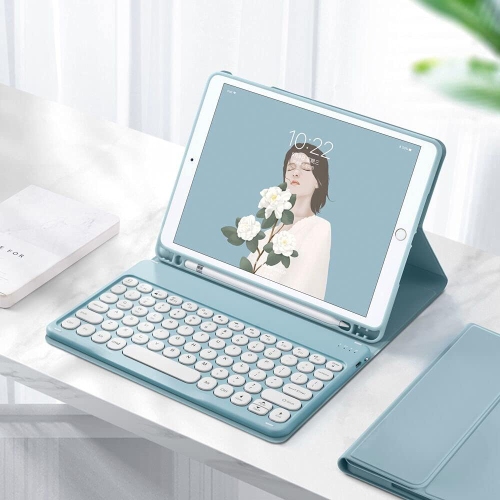 Keyboard Case Compatible with iPad 9th 8th 7th Air 3rd Generation 10.2" iPad Air 3 Pro 10.5 Keyboard Case Cute Round Rechargeable Battery Batteries