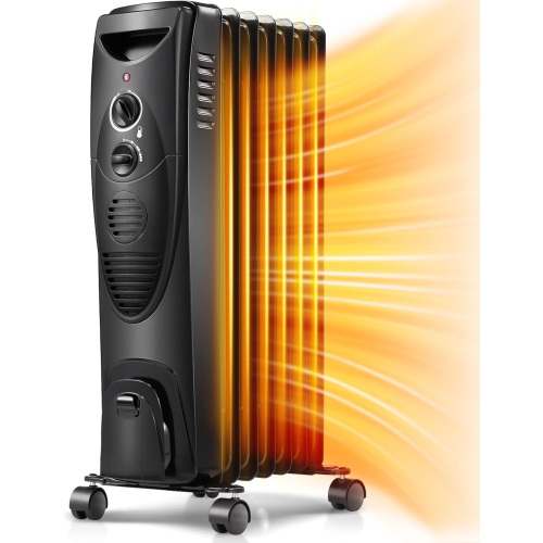 ZAFRO Portable Electric Radiator Heater, Oil Filled with 3 Heat Settings, Adjustable Thermostat, Overheat & Tip-Over Protection For Indoor Use, 1500W