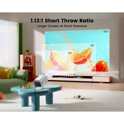 [Support réglable 270°]Mini projecteur 4K avec Wi-Fi 6 et Bluetooth, projecteur portatif d'extérieur HD native 1080p TOPTRO, projecteur de cinéma