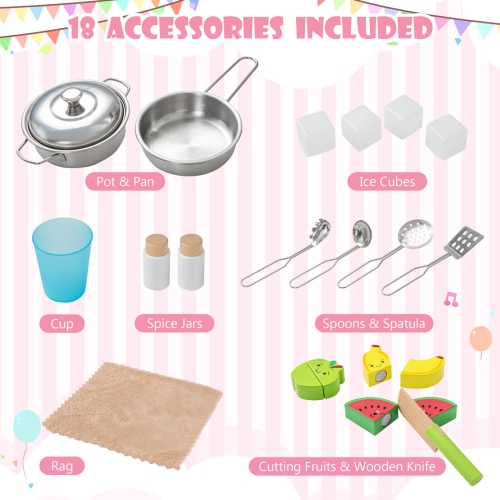 Ensemble de jeu de cuisine pour enfants en bois de Costway avec four à micro-ondes et accessoires
