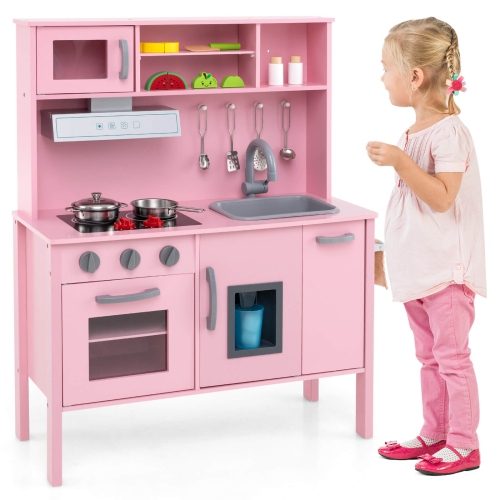Ensemble de jeu de cuisine pour enfants en bois de Costway avec four à micro-ondes et accessoires
