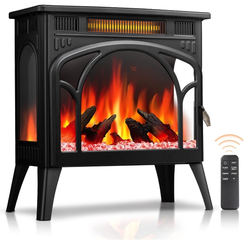 ZAFRO  Electric Fireplace Heater W/remote, 24" Portable Infrared Fireplace Stove W/multiple 3D Flame, Adjustable Temp & Brightness, Timer 5100Btu