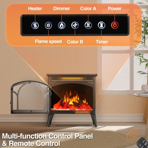 ZAFRO Electric Fireplace Heater w/Remote,24'' Portable Infrared Fireplace Stove w/Multiple 3D Flame, Adjustable Temp & Brightness,Timer 5100BTU