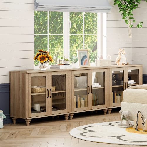 WAMAPT Sideboard Buffet Cabinets with 6-Glass Door,Large Kitchen Storage Cabinets,Wood Coffee Bar Tables with Adjustable Shelf for Dining Room,Living