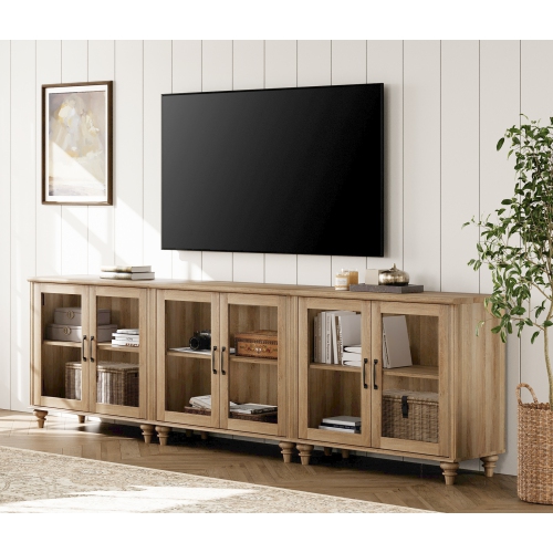 WAMAPT Sideboard Buffet Cabinets with 6-Glass Door,Large Kitchen Storage Cabinets,Wood Coffee Bar Tables with Adjustable Shelf for Dining Room,Living