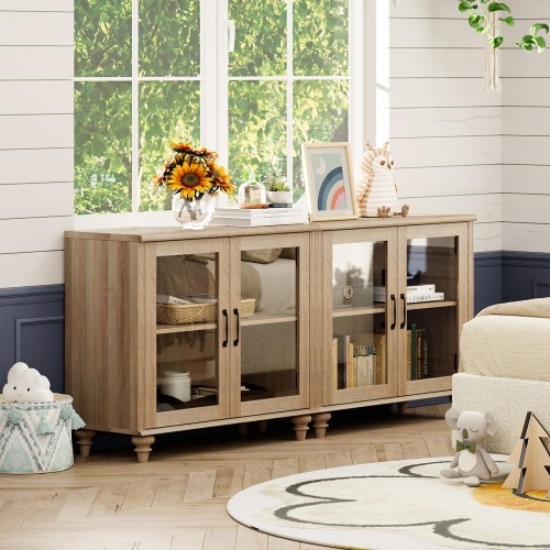 WAMAPT Sideboard Buffet Cabinets with 4-Glass Door,Kitchen Storage Cabinets,Wood Coffee Bar Tables with Adjustable Shelf for Dining Room,Living