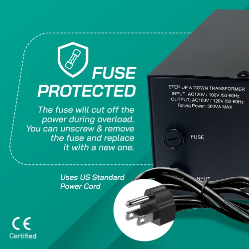 Transformateur de haut en bas robuste JP-500 de LiteFuze - Convertisseur de tension 500 W Électroménagers japonais et américains uniquement avec
