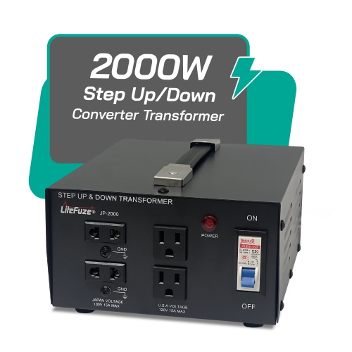 LiteFuze 2000w Step-Up/step-Down Transformer for Japanese and US appliances with 2 Outputs Sockets - Premium Copper Coil, Noise Reduction, and