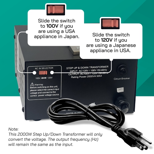LiteFuze 2000w Step-Up/step-Down Transformer for Japanese and US appliances with 2 Outputs Sockets - Premium Copper Coil, Noise Reduction, and