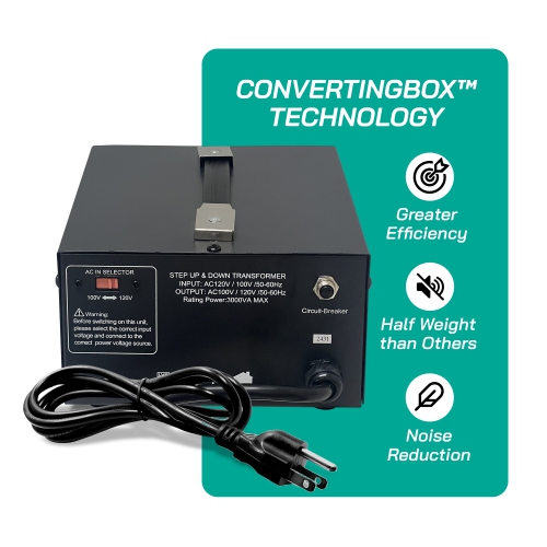 Transformateur de tension 3000 W Japon de Litefuze - Monter/descendre de 100 V à 120 V et 120 V à 100 V - Certifié CE avec protection de