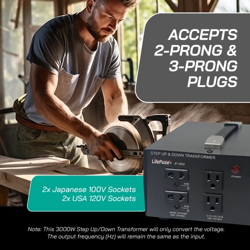 Transformateur de tension 3000 W Japon de Litefuze - Monter/descendre de 100 V à 120 V et 120 V à 100 V - Certifié CE avec protection de