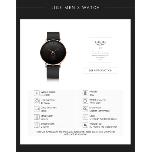 Montre à quartz classique pour hommes de LIGE | Ultramince | Étanche 3 ATM et surface résistante aux rayures | Idées cadeaux exclusives TUTT pour