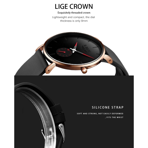 Montre à quartz classique pour hommes LIGE | Ultramince | Étanche 3 ATM et surface résistante aux rayures | Idées cadeaux exclusives TUTT