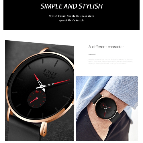 Montre à quartz classique pour hommes LIGE | Ultramince | Étanche 3 ATM et surface résistante aux rayures | Idées cadeaux exclusives TUTT