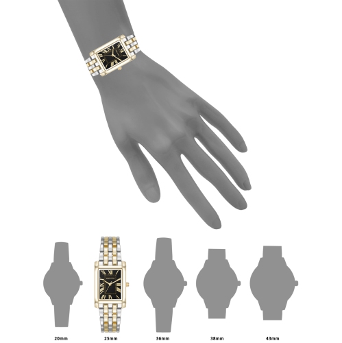 Montre rectangulaire pour femmes 25 mm bicolore d'Anne Klein avec cadran noir et bracelet doré et argenté