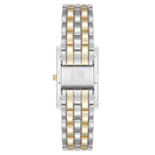 Montre rectangulaire pour femmes 25 mm bicolore d'Anne Klein avec cadran noir et bracelet doré et argenté