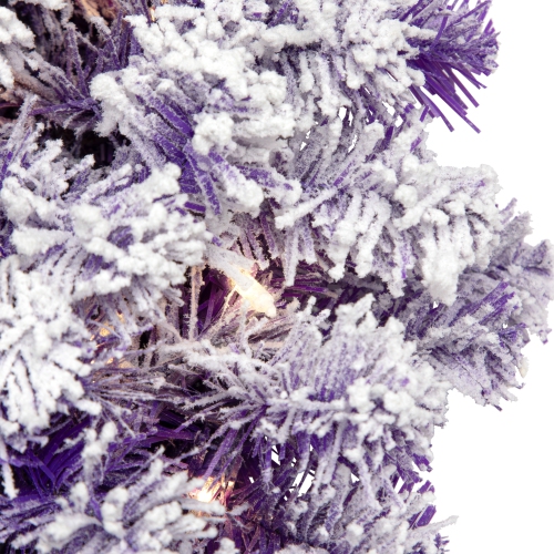 Pre-Lit Flocked Pine Artificial Christmas Wreath - 24" - Purple - Clear Lights